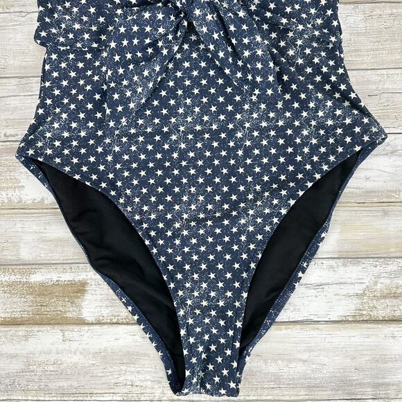 Revolve WeWoreWhat One Piece Swimsuit Size Small Blue Star Tie Front Strapless - Picture 5 of 14